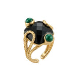 JESTER RING  Obsidian + Malachite