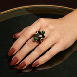 JESTER RING  Obsidian + Malachite