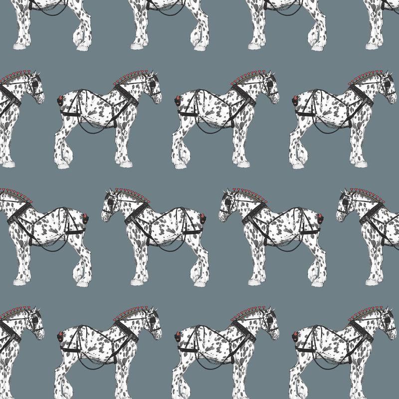 WORKING DRAFT HORSES FABRIC